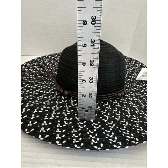 Fashion Hat Wide Brim Woven Sun Hat Beaded String Band NWT Black - Picture 8 of 15